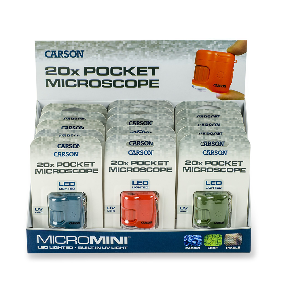 Carson Zakmicroscoop MicroMini 20x met UV en LED, 15 stuks Display - Afbeelding 2