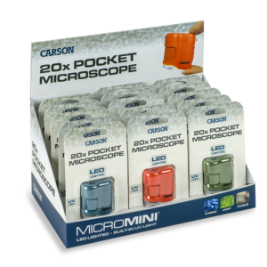 Carson Zakmicroscoop MicroMini 20x met UV en LED, 15 stuks Display - Afbeelding 3